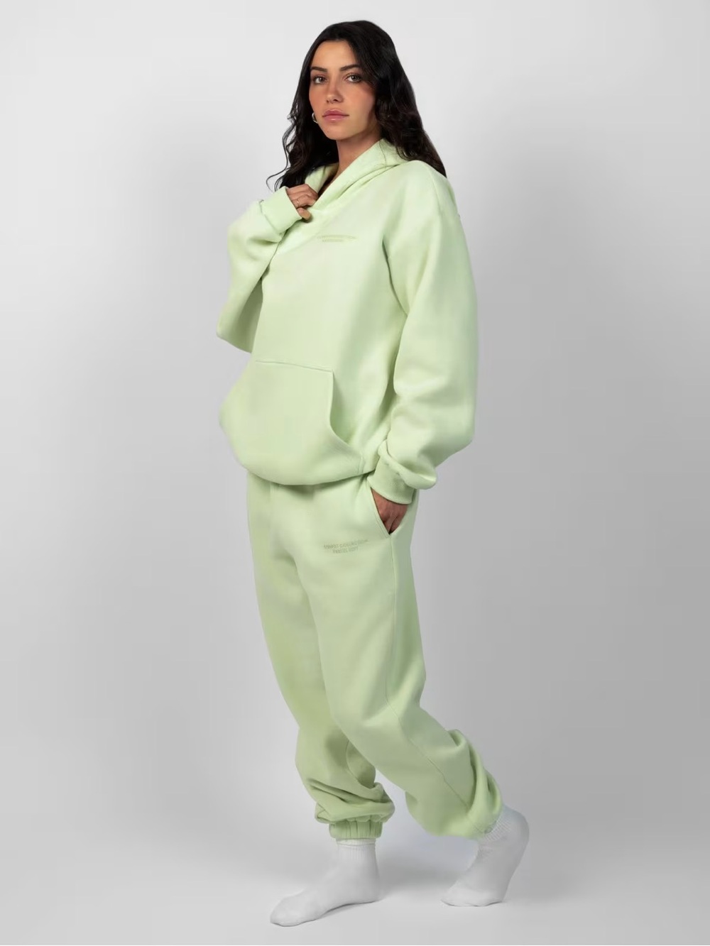 COMFRT Pastel Edit Honeydew Women's Green Oversized Zip Hoodie & Jogger Set M